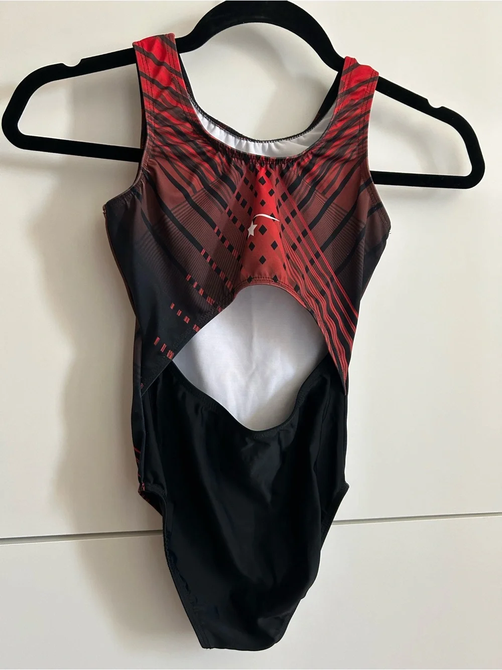 Destira Black & Red Geometric Dance or Gymnastics Leotard - Child’s Large